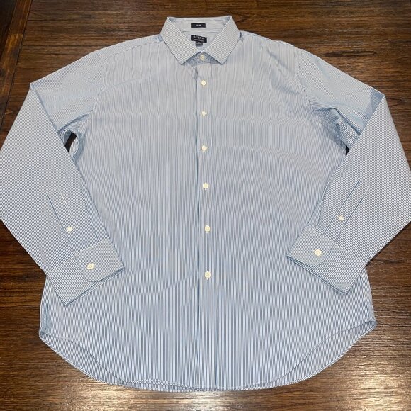 J.Crew Factory Men's Sz XL Slim Performance Dress Shirt Blue White Striped AS990 - Picture 1 of 8